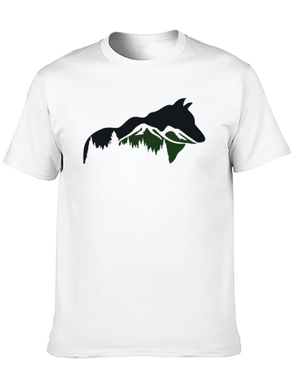 Mountain Wolf Graphic Tee - Black Cotton T-Shirt