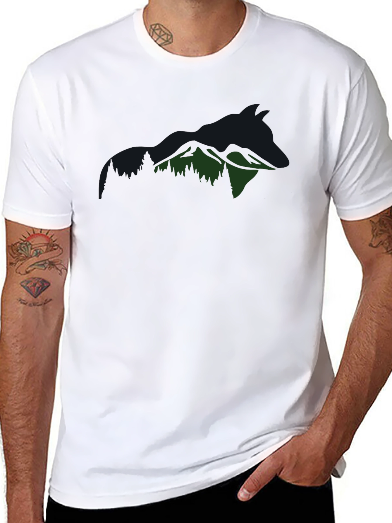Mountain Wolf Graphic Tee - Black Cotton T-Shirt