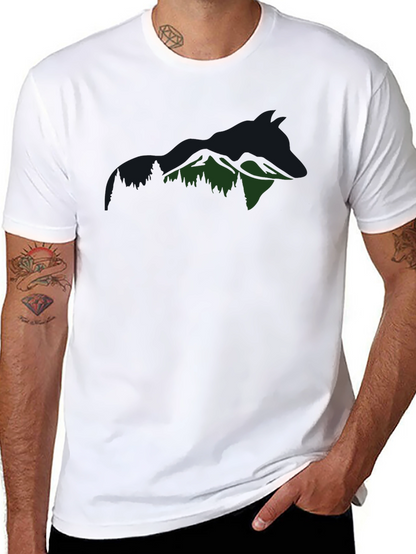 Mountain Wolf Graphic Tee - Black Cotton T-Shirt