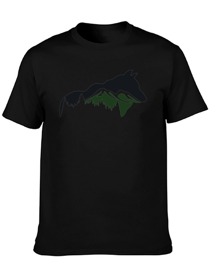 Mountain Wolf Graphic Tee - Black Cotton T-Shirt