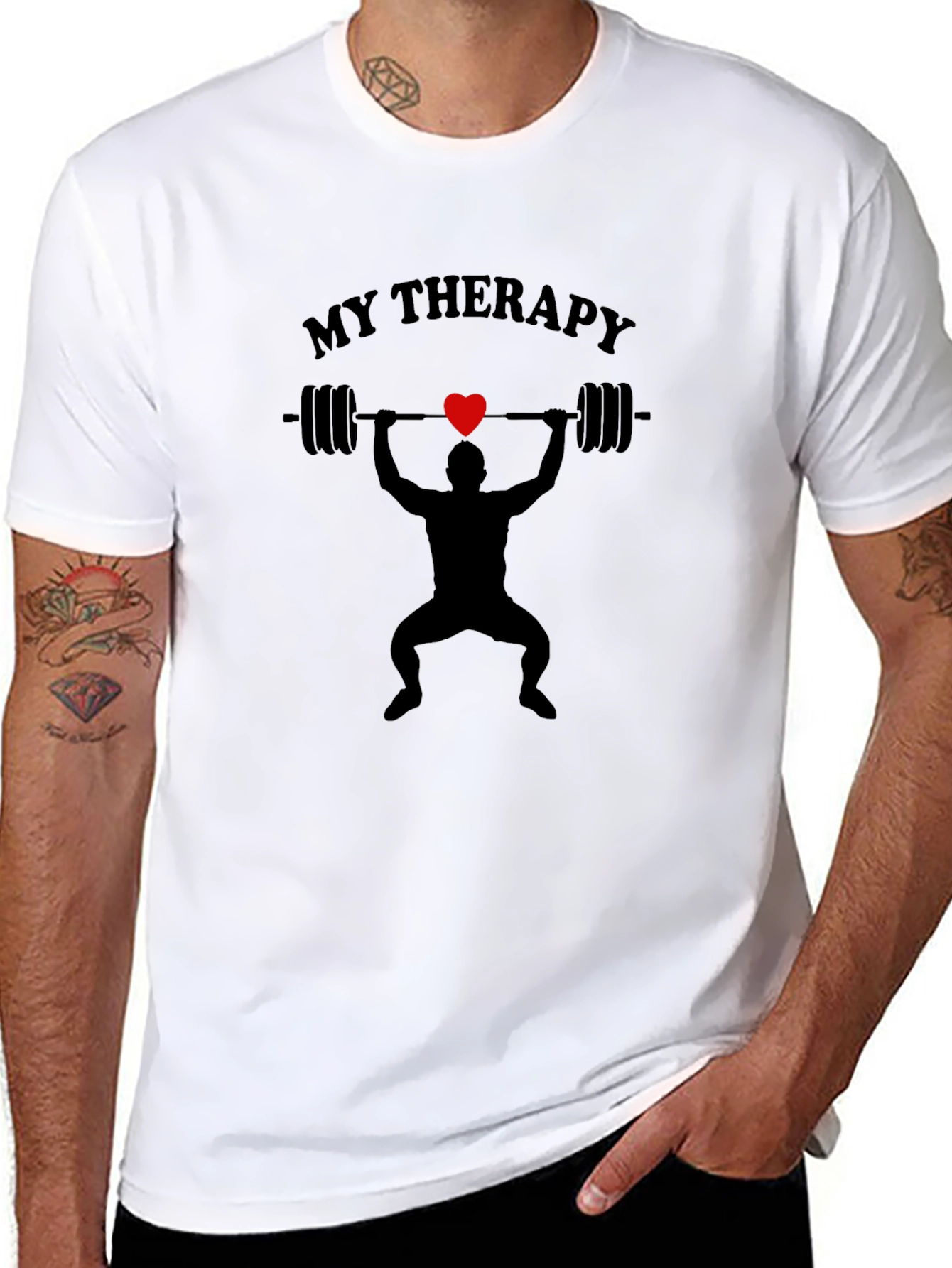 My Therapy Black T-Shirt Weightlifting Gym Heart
