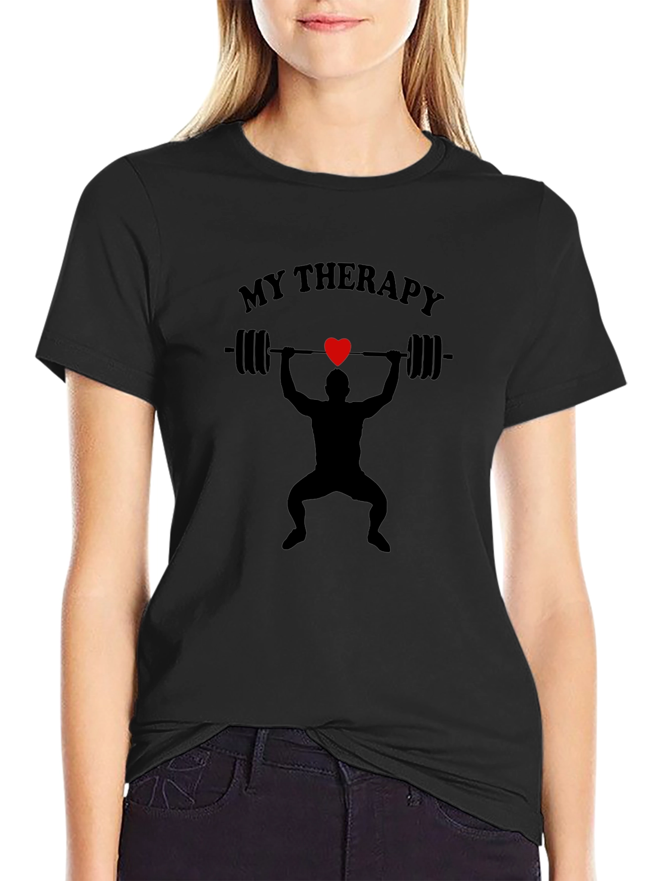 My Therapy Black T-Shirt Weightlifting Gym Heart