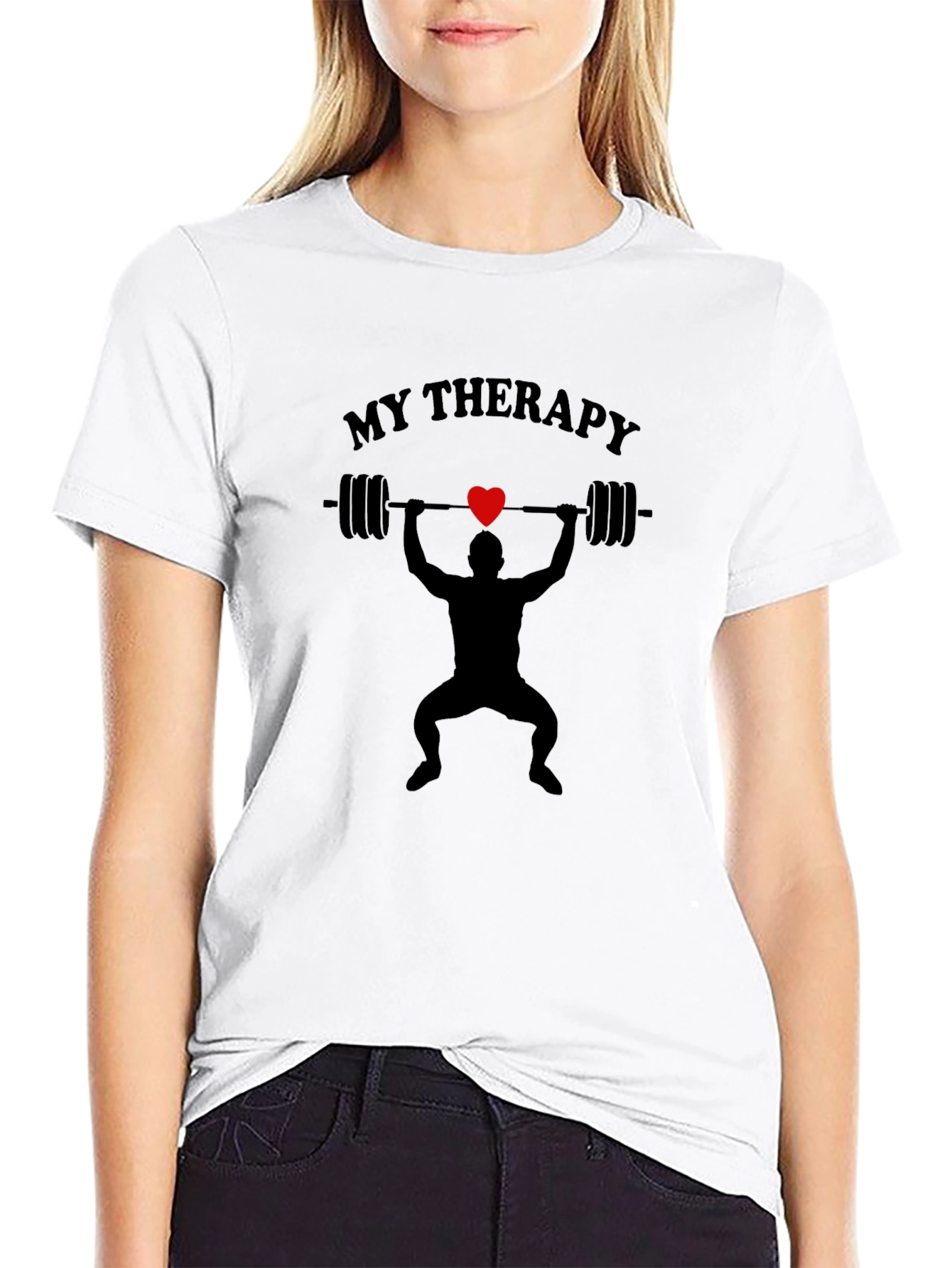 My Therapy Black T-Shirt Weightlifting Gym Heart