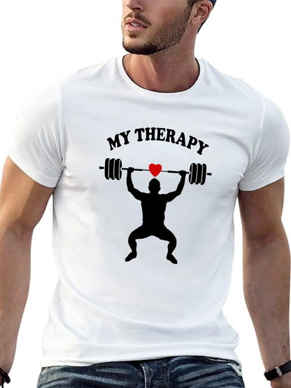My Therapy Black T-Shirt Weightlifting Gym Heart