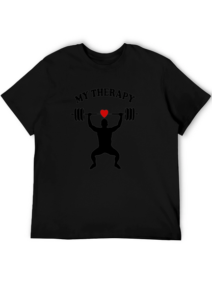 My Therapy Black T-Shirt Weightlifting Gym Heart