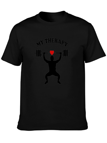 My Therapy Black T-Shirt Weightlifting Gym Heart