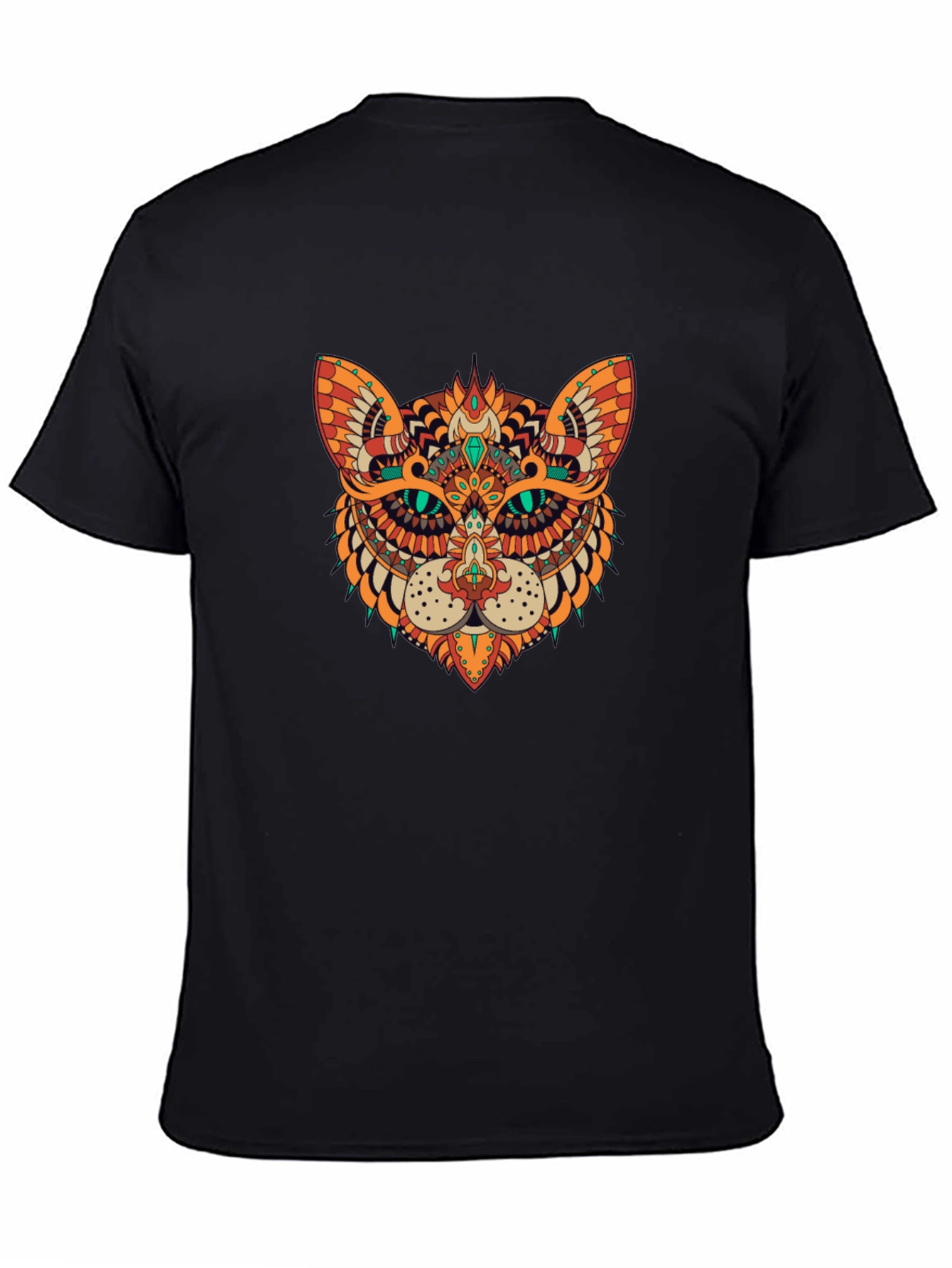 Ornate Cat Graphic Black T-Shirt