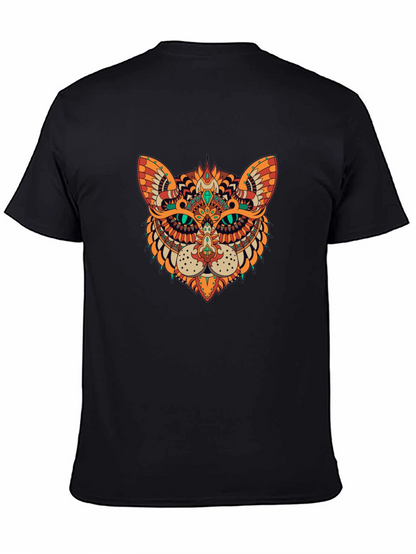 Ornate Cat Graphic Black T-Shirt