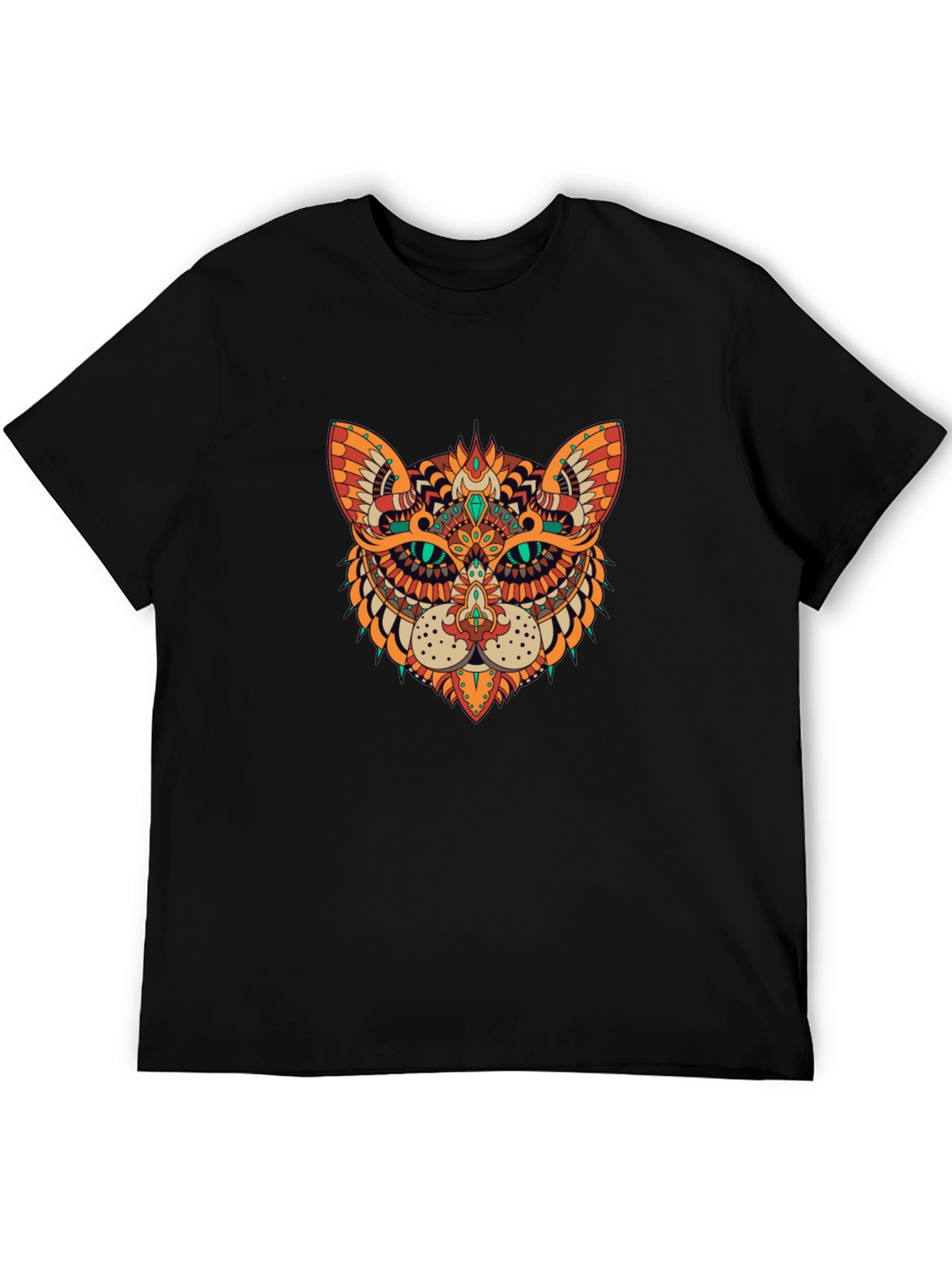 Ornate Cat Graphic Black T-Shirt
