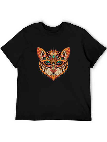 Ornate Cat Graphic Black T-Shirt