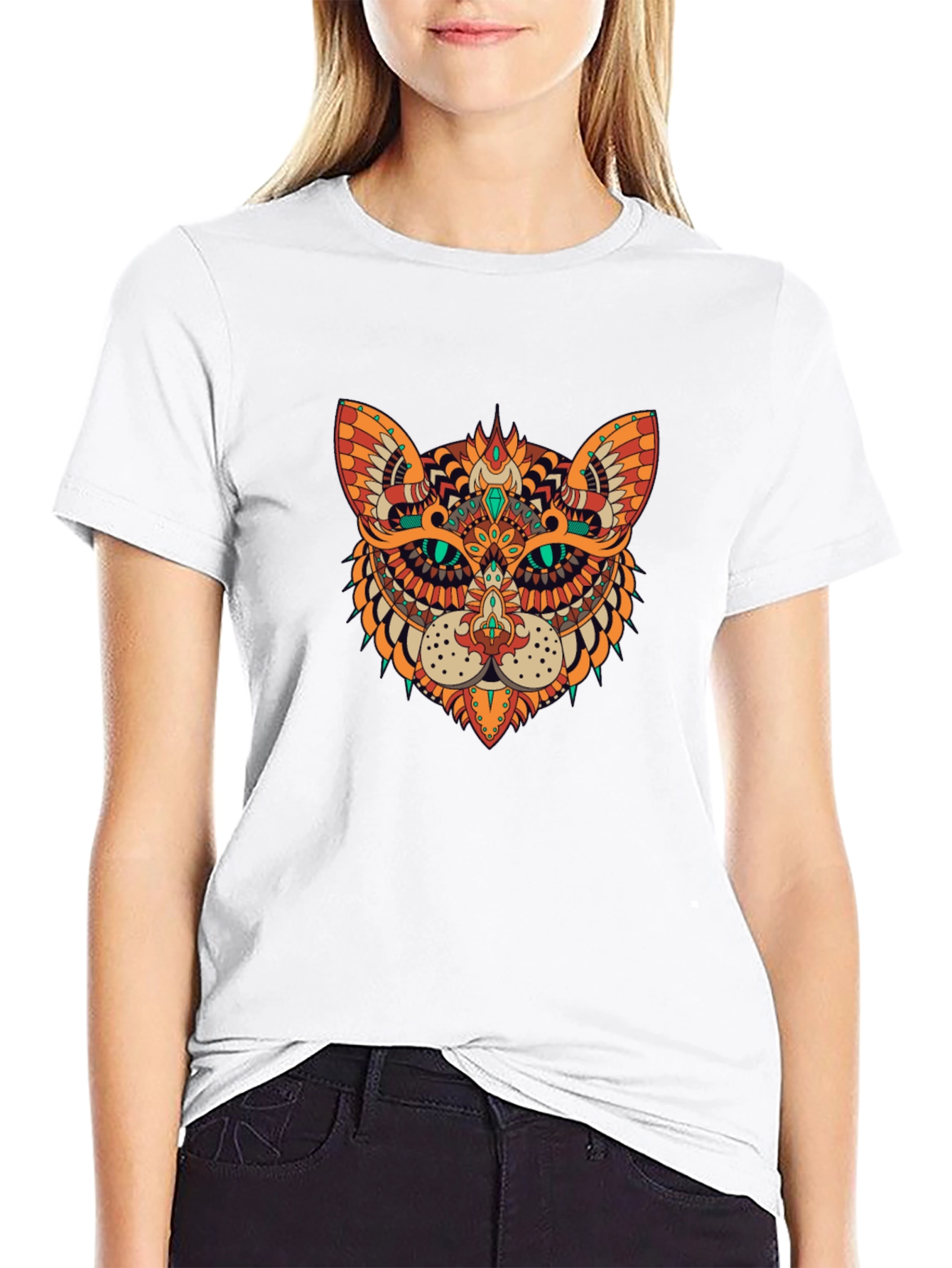 Ornate Cat Graphic Black T-Shirt