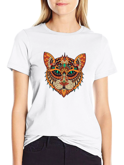 Ornate Cat Graphic Black T-Shirt