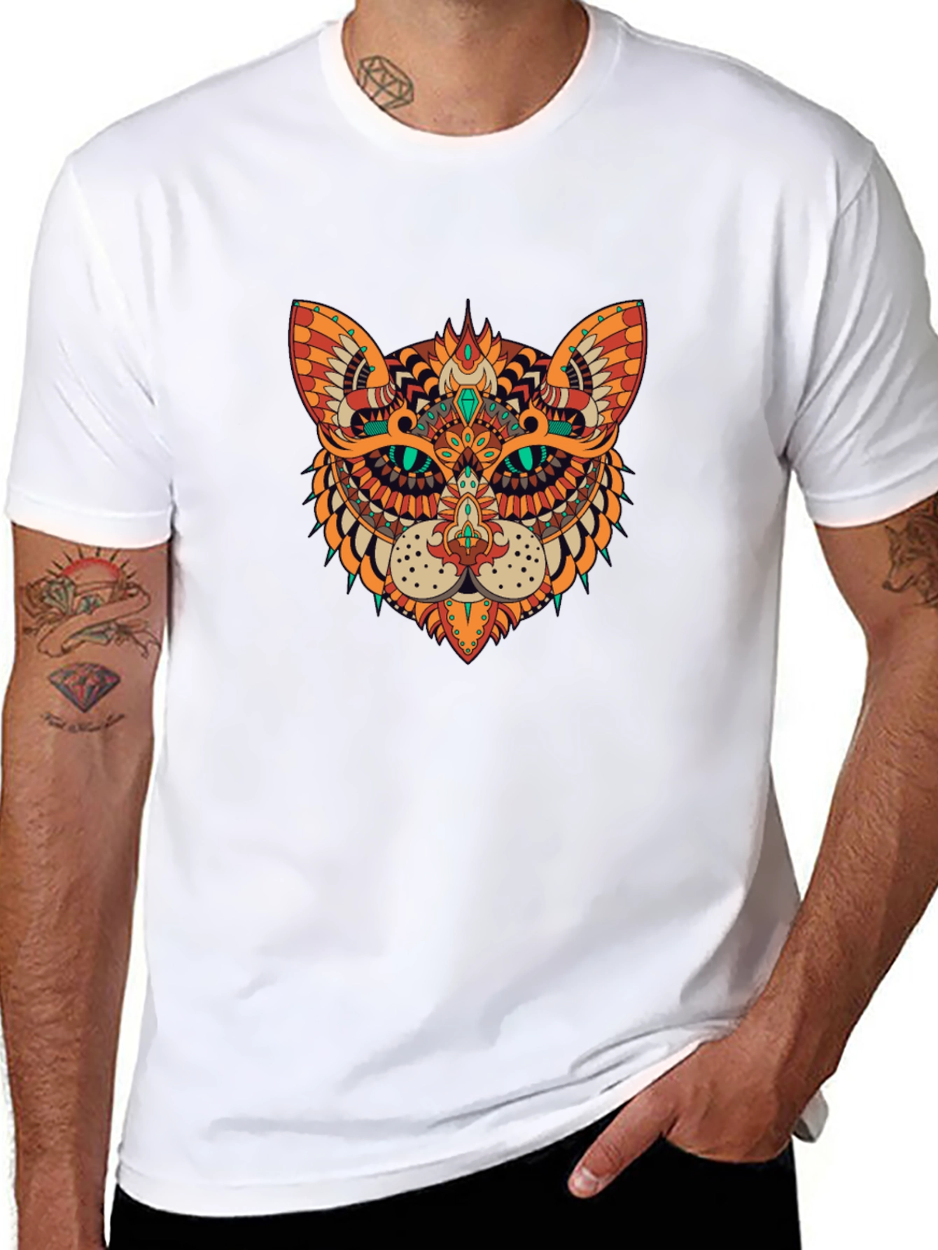 Ornate Cat Graphic Black T-Shirt