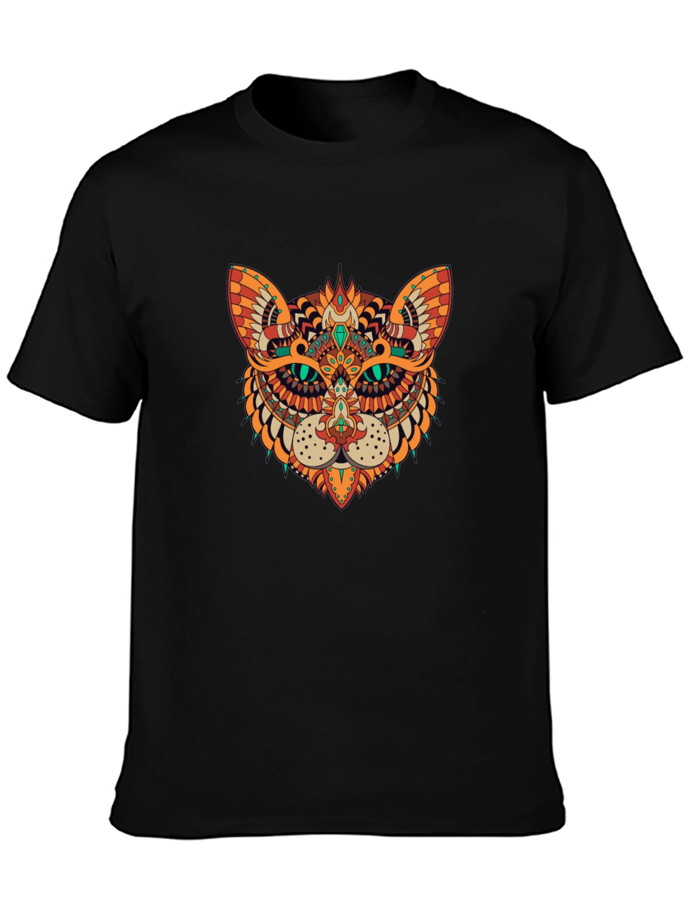 Ornate Cat Graphic Black T-Shirt