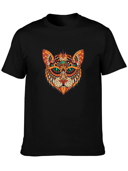Ornate Cat Graphic Black T-Shirt