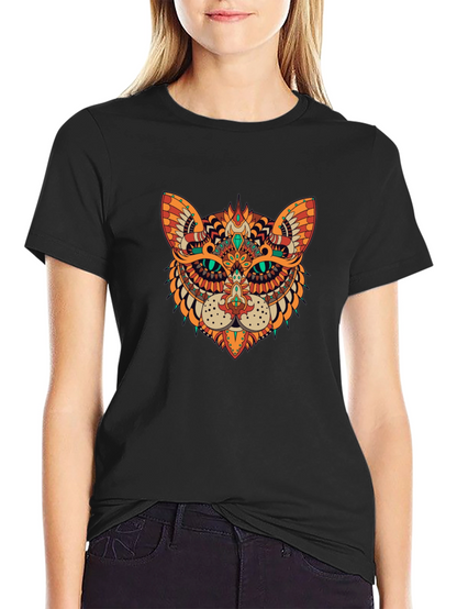 Ornate Cat Graphic Black T-Shirt