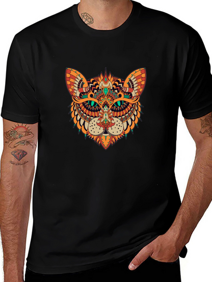 Ornate Cat Graphic Black T-Shirt