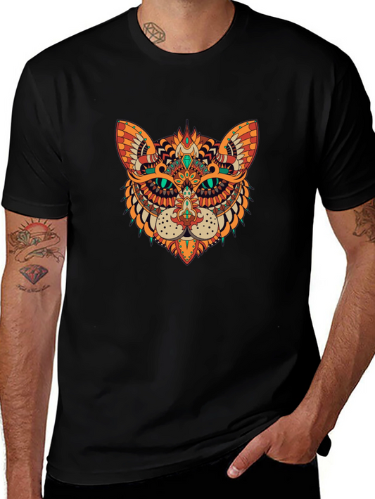Ornate Cat Graphic Black T-Shirt