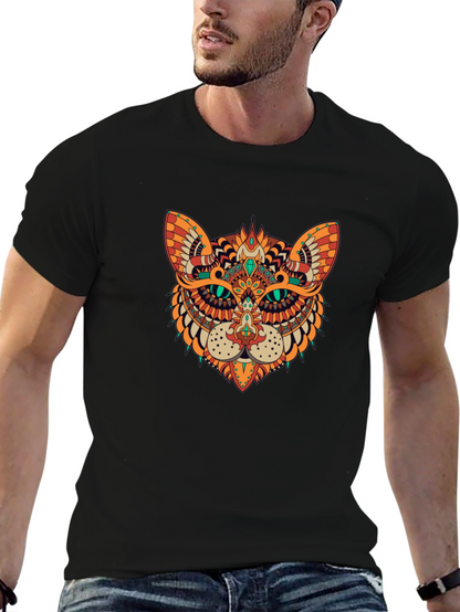 Ornate Cat Graphic Black T-Shirt