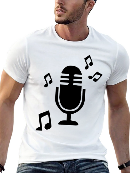Retro Microphone Music Notes Graphic T-Shirt