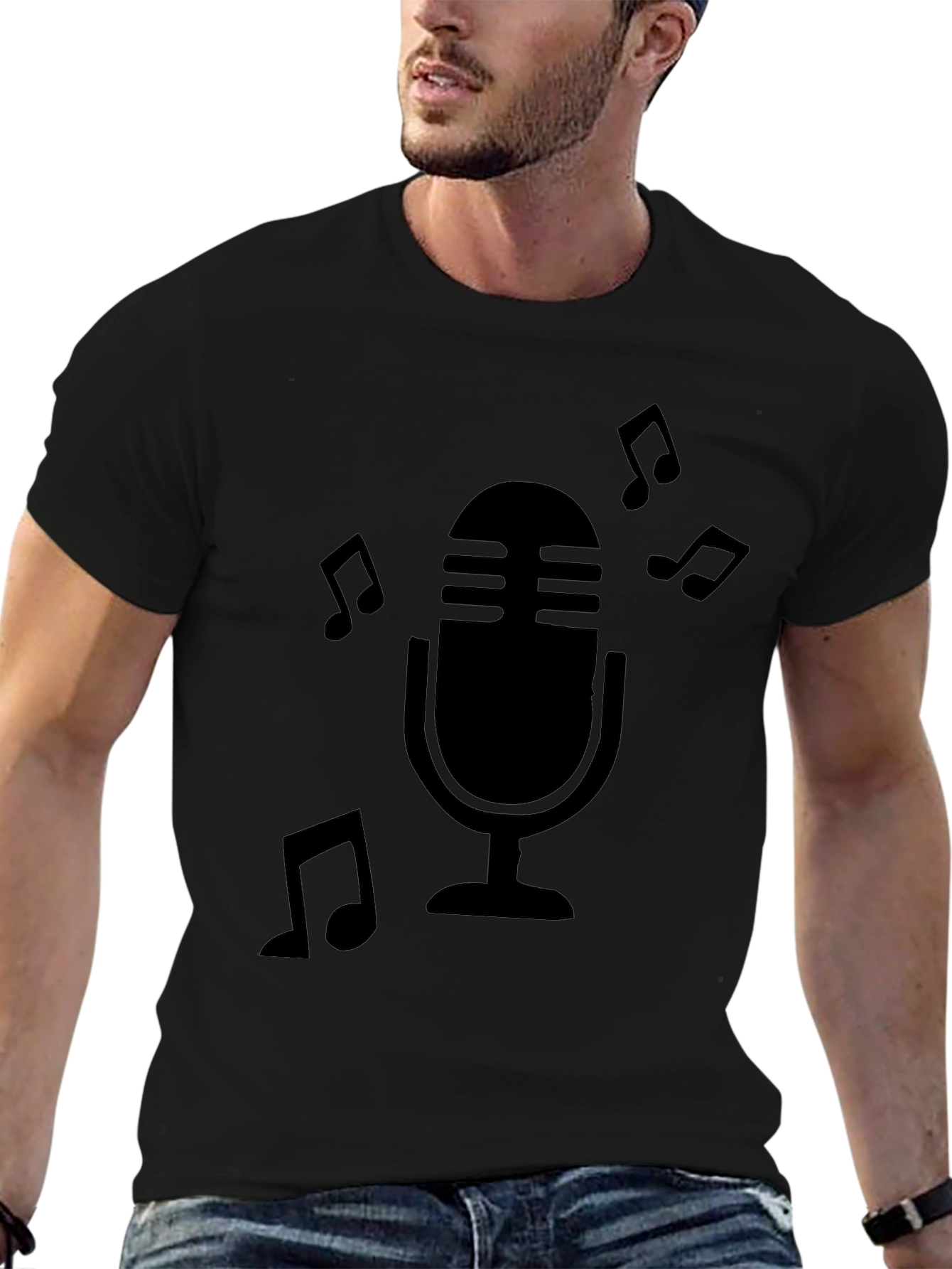 Retro Microphone Music Notes Graphic T-Shirt