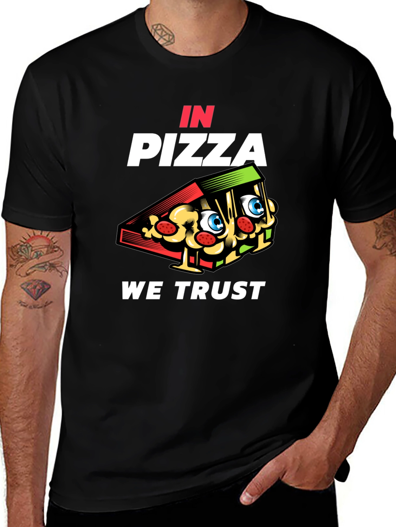 In Pizza We Trust Black Graphic Tee