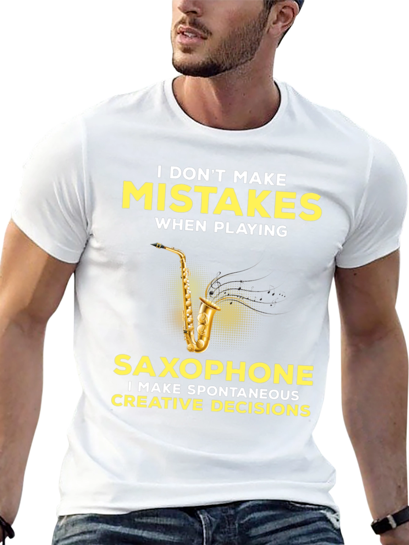 Funny Saxophone Player T-Shirt - No Mistakes Creative Decisions