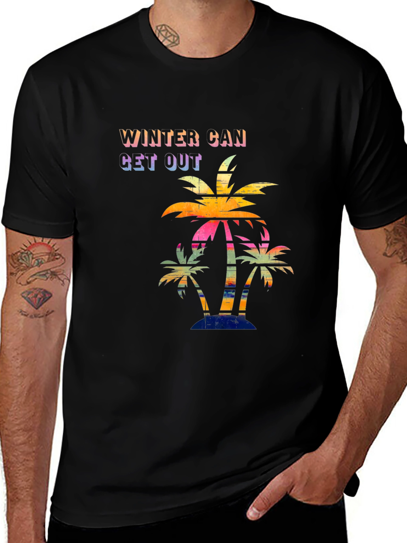 Winter Can Get Out Palm Tree Graphic T-Shirt