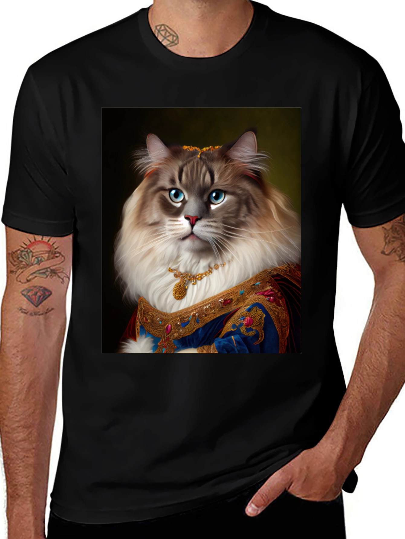 Royal Cat Portrait Black T-Shirt