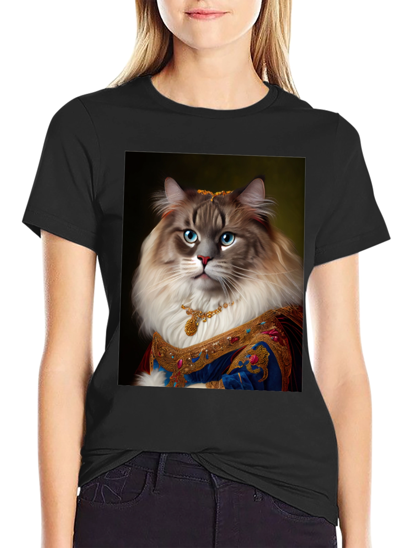 Royal Cat Portrait Black T-Shirt