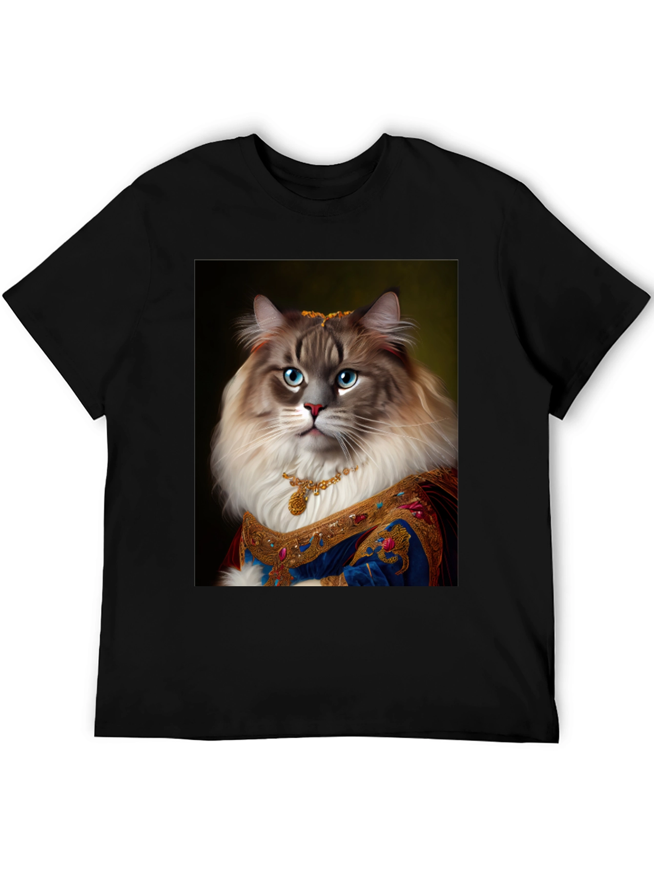 Royal Cat Portrait Black T-Shirt