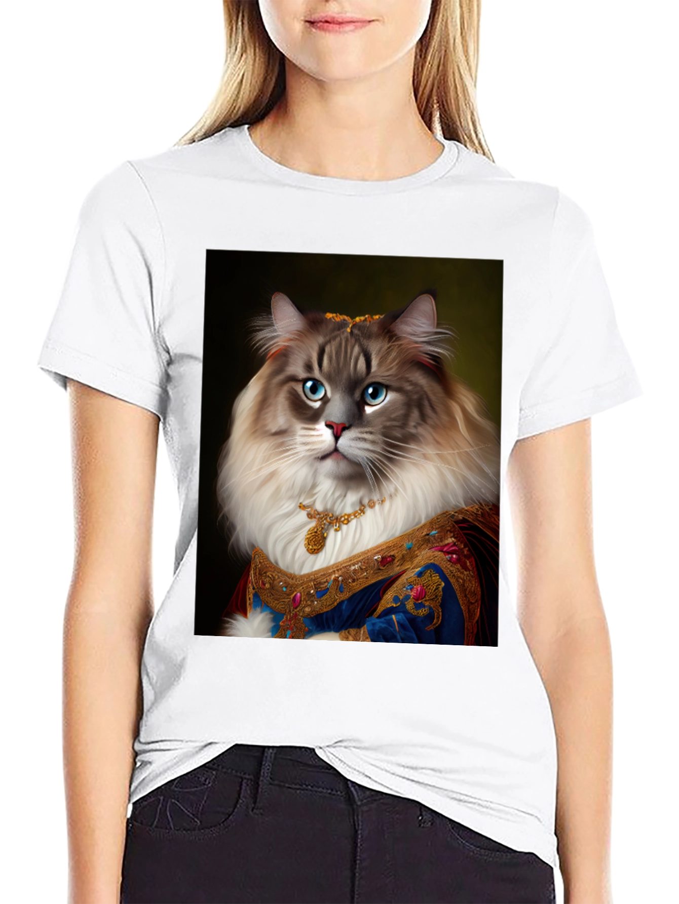 Royal Cat Portrait Black T-Shirt