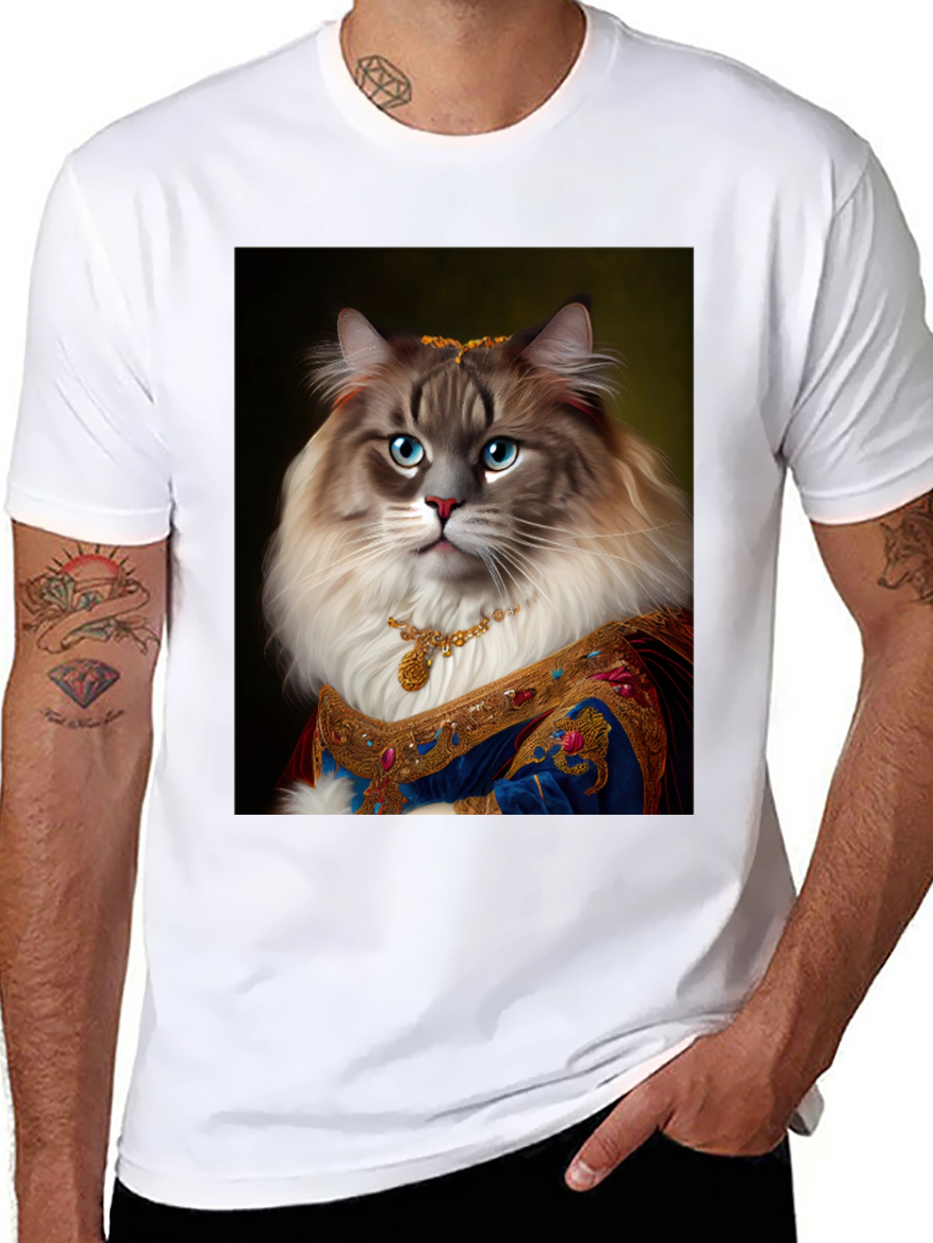 Royal Cat Portrait Black T-Shirt