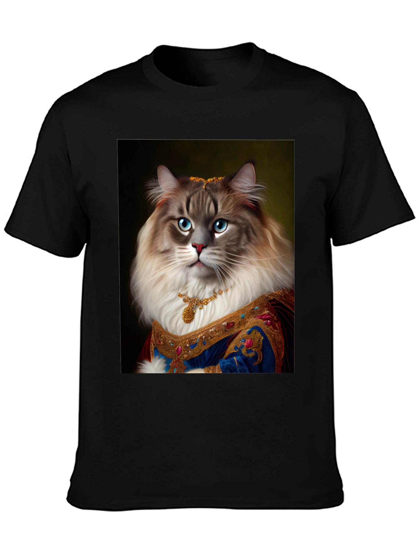 Royal Cat Portrait Black T-Shirt