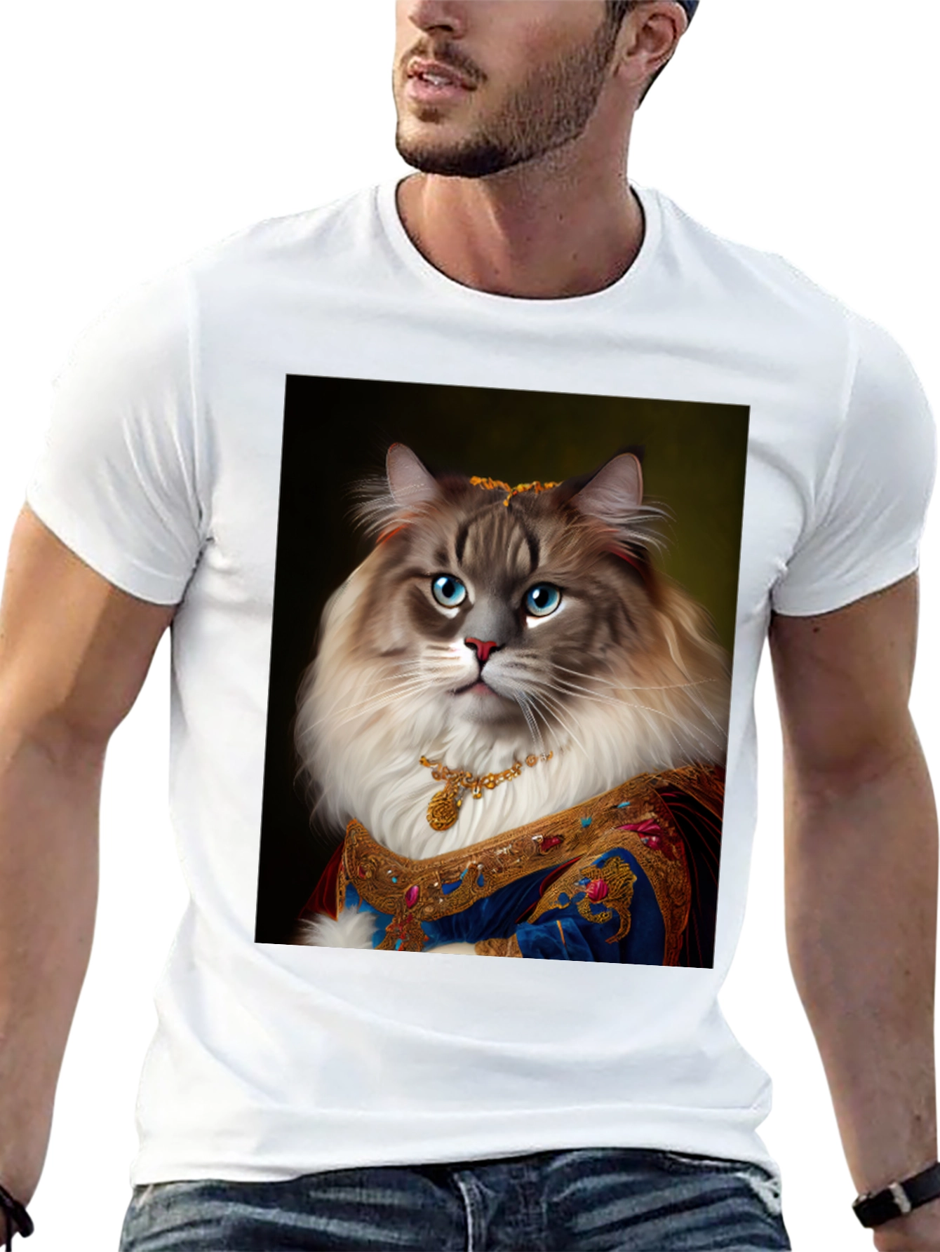 Royal Cat Portrait Black T-Shirt