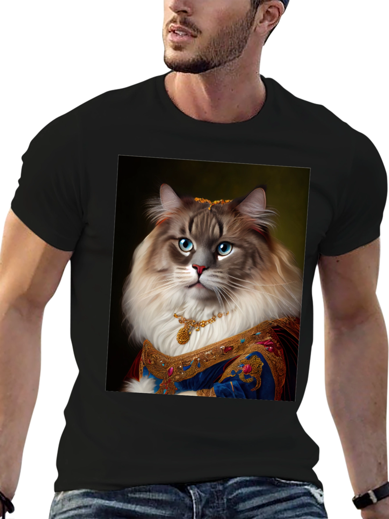 Royal Cat Portrait Black T-Shirt