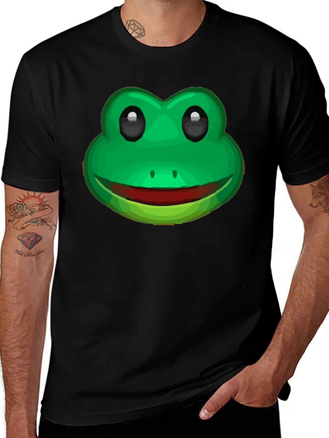Funny Frog Face Graphic T-Shirt - Black Cotton Tee