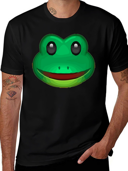 Funny Frog Face Graphic T-Shirt - Black Cotton Tee