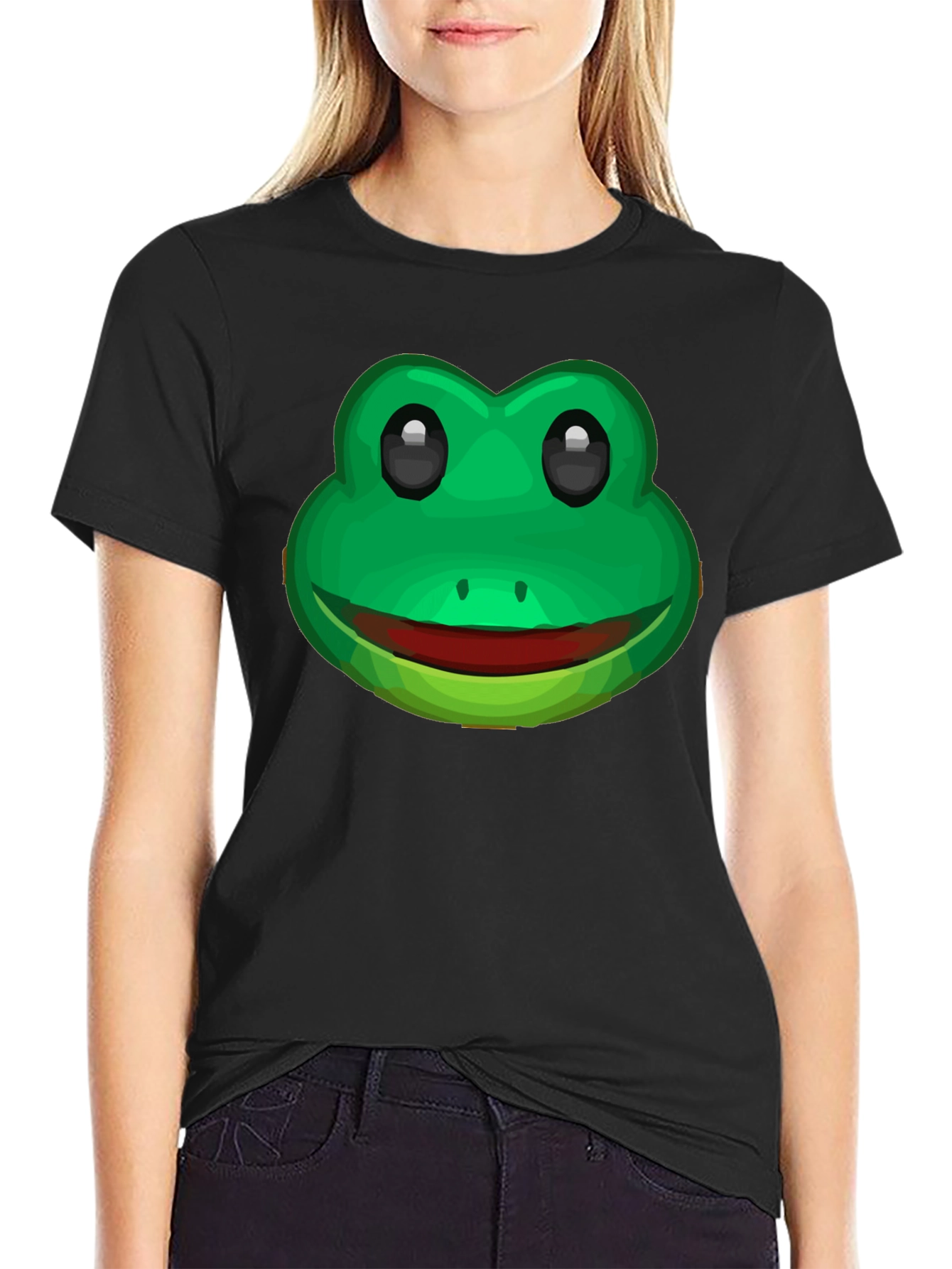Funny Frog Face Graphic T-Shirt - Black Cotton Tee