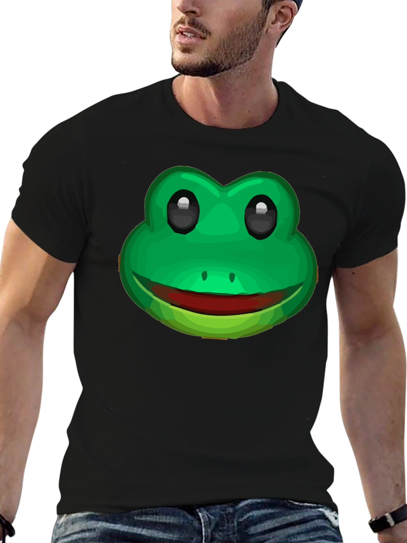 Funny Frog Face Graphic T-Shirt - Black Cotton Tee
