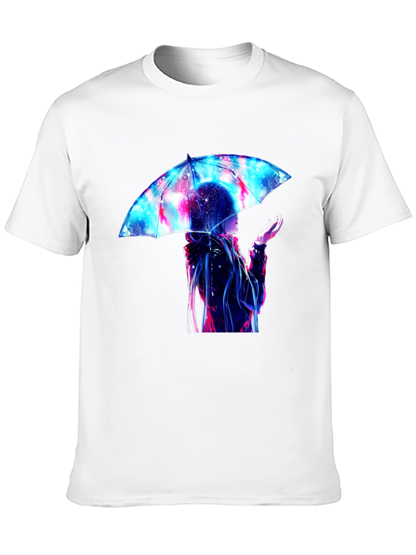Anime Umbrella Galaxy Print Black T-Shirt