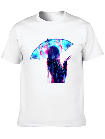 Anime Umbrella Galaxy Print Black T-Shirt
