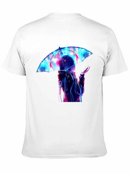 Anime Umbrella Galaxy Print Black T-Shirt