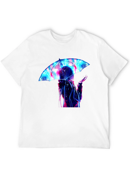 Anime Umbrella Galaxy Print Black T-Shirt