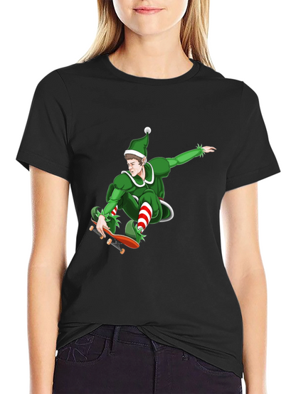 Skateboarding Elf Graphic T-Shirt - Holiday Fun!