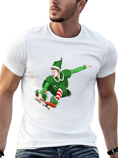 Skateboarding Elf Graphic T-Shirt - Holiday Fun!