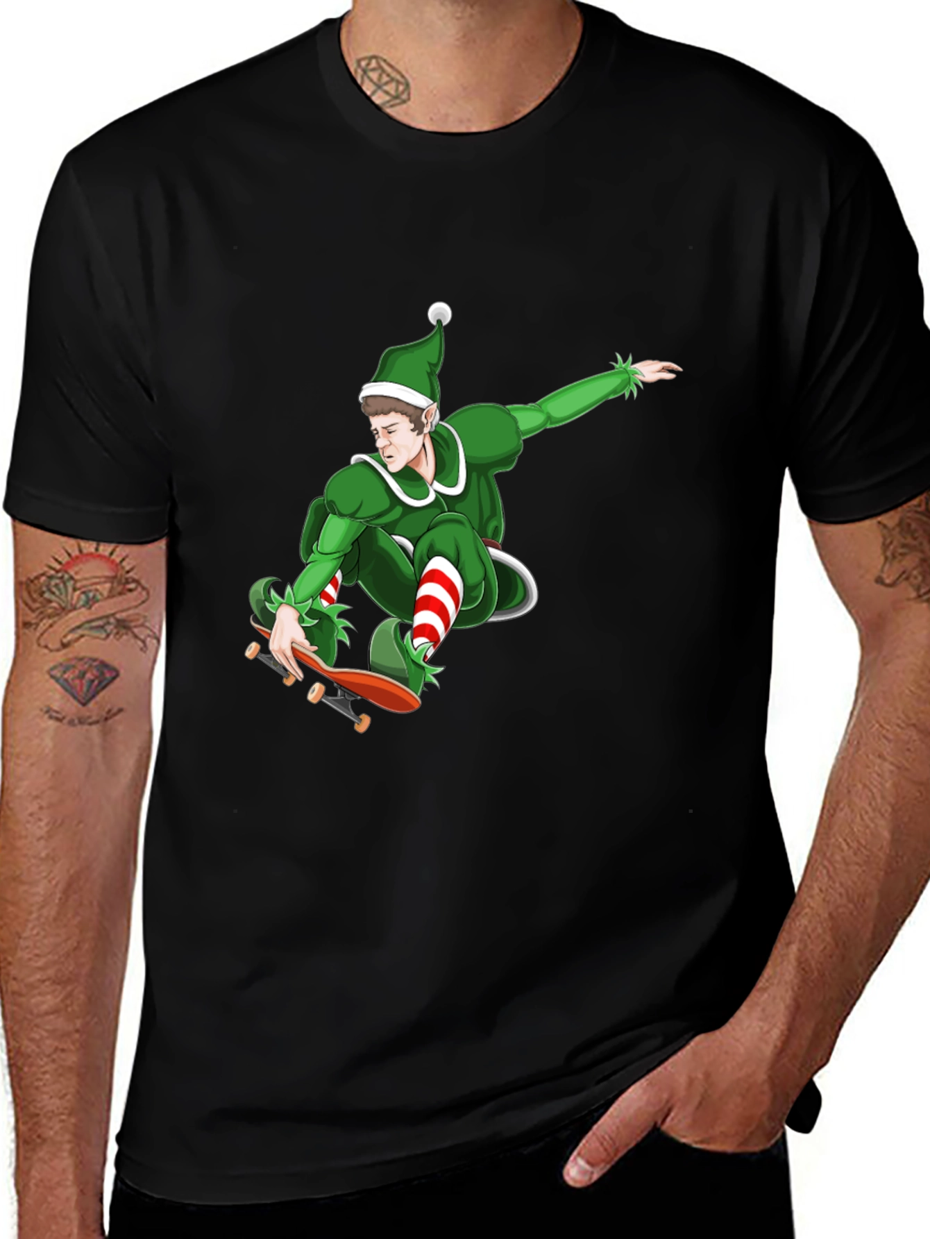 Skateboarding Elf Graphic T-Shirt - Holiday Fun!