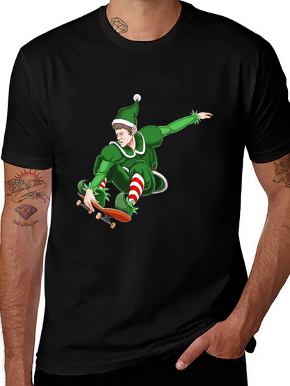 Skateboarding Elf Graphic T-Shirt - Holiday Fun!