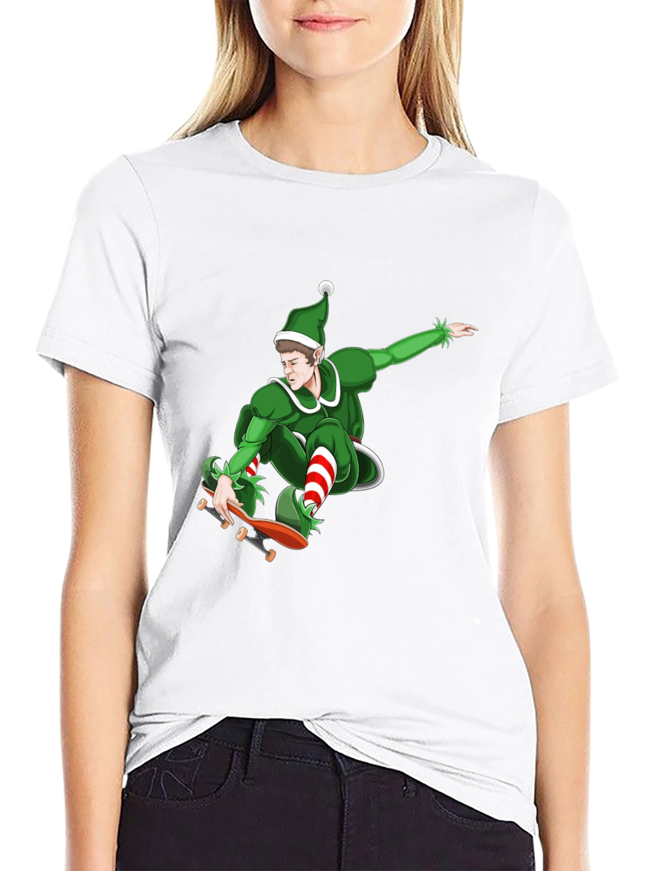 Skateboarding Elf Graphic T-Shirt - Holiday Fun!
