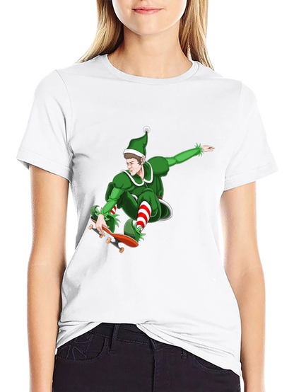 Skateboarding Elf Graphic T-Shirt - Holiday Fun!